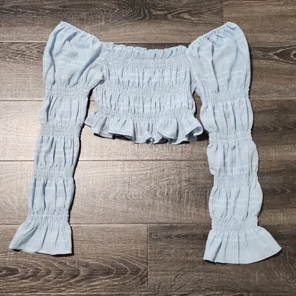 Fashion Nova Sky Blue Smocked Crop Top - Picture 1 of 4